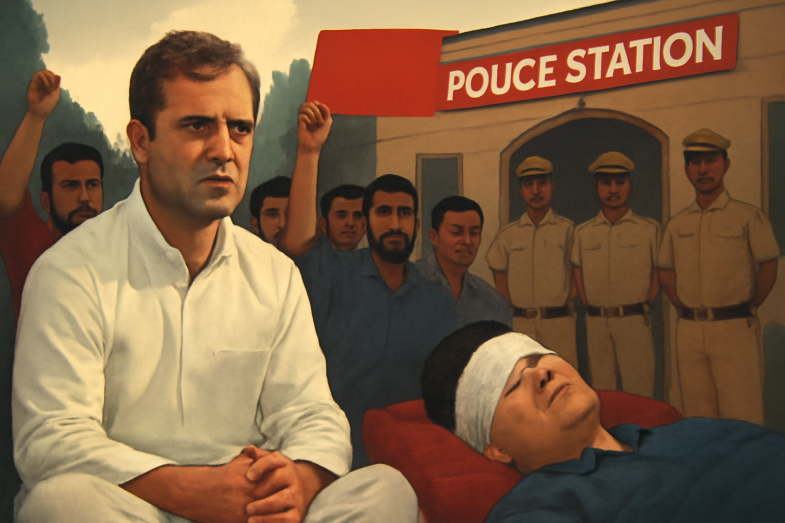 राहुल गांधी ने संसद मार्ग पुलिस स्टेशन पर धरना दिया — पेलेट घायल छात्र के लिए FIR दर्ज कराने की मांग
