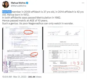 TMC MP Mahua Moitra tweeted with Nishikant afidebit document 